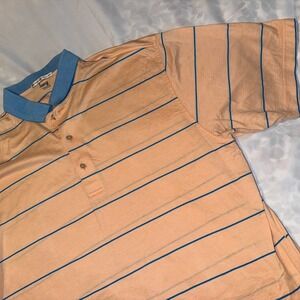 Peter Millar Mens Polo Peach Blue Stripe Short Sleeve Shirt Medium